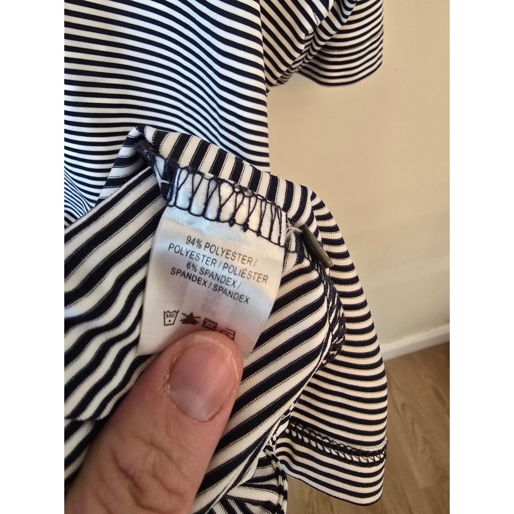 F&G Tech Golf Polo Shirt Mens L‎ Striped Blue White Short Sleeve Golf Active - Picture 5 of 7